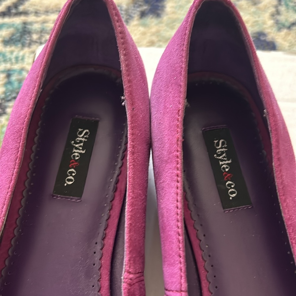 Style & Co Suede Leather Ballet Flat Slip On Shoe w Purple Bow Women 9 Magenta - Picture 8 of 11